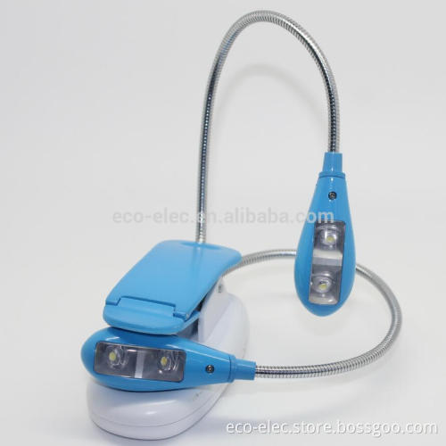 Rechargeable Gooseneck 4 LED Flexible Eye Care Dimmable Clip On LED Book Lamp Dual Head portable cabinet light
